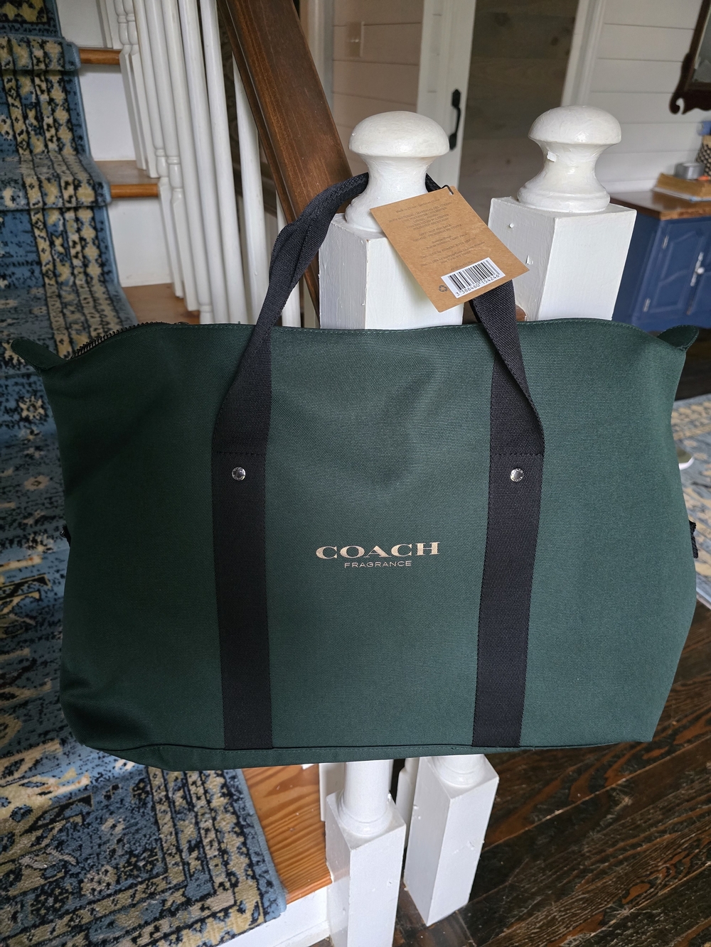 Coach Fragrance Dark Green Canvas Duffel with Black Straps